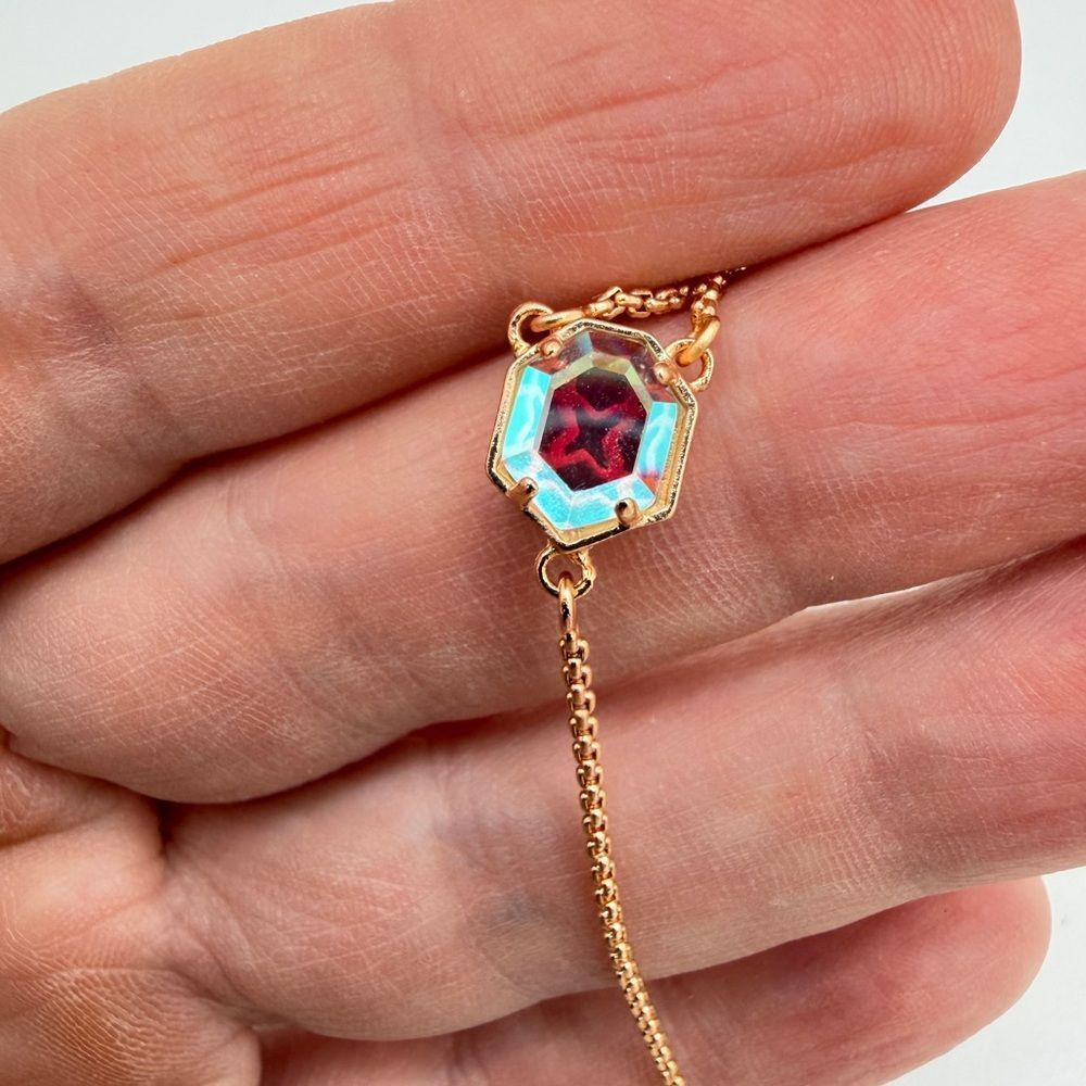 NWT Kendra Scott "Tomon" lariat Necklace in rose gold metal w/ dichroic glass! - Picture 4 of 13